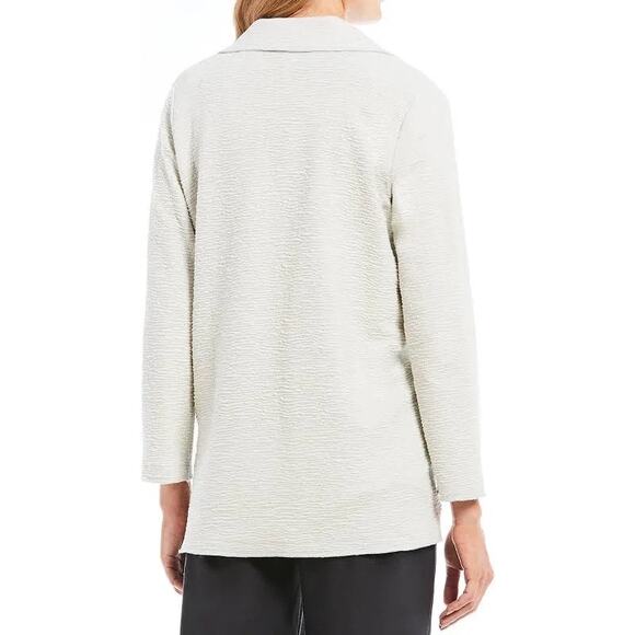 EILEEN FISHER Notch Collar Tencel Jacquard Textured Jacket Stone Grey Petite S - Picture 3 of 11